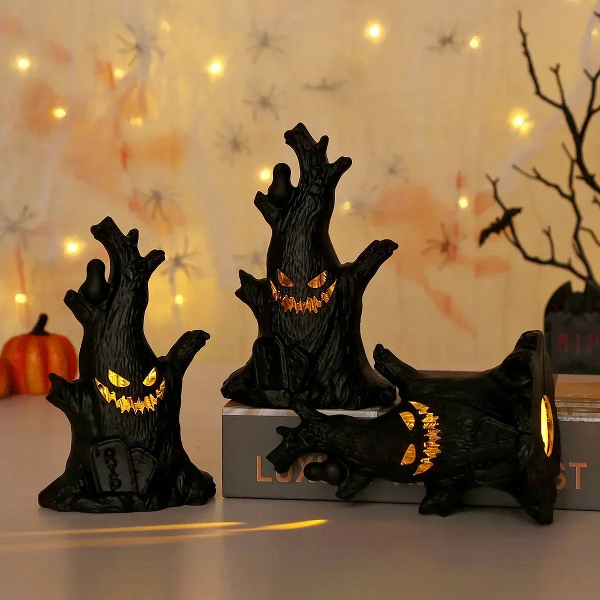 Baimu Toys Halloween Decoration Luminous Pumpkin Lights Ghost Stump Decoration Ghost Face LED Electronic Candle Lights