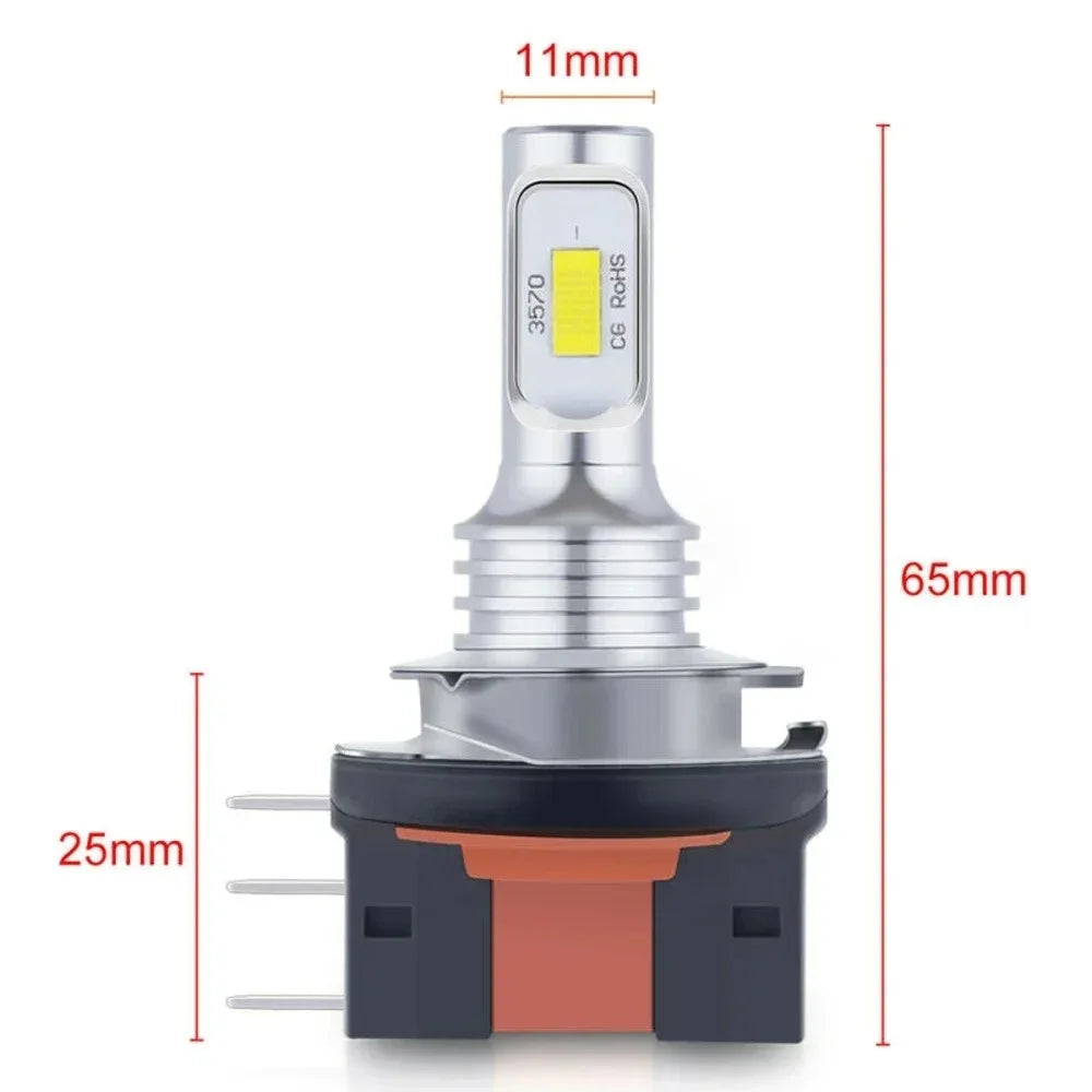 2Pcs H15 LED Bulb Headlight 3570 CSP Car Fog High Beam Day Driving Running Light 12V 6000K White Auto Lamp For VW Audi
