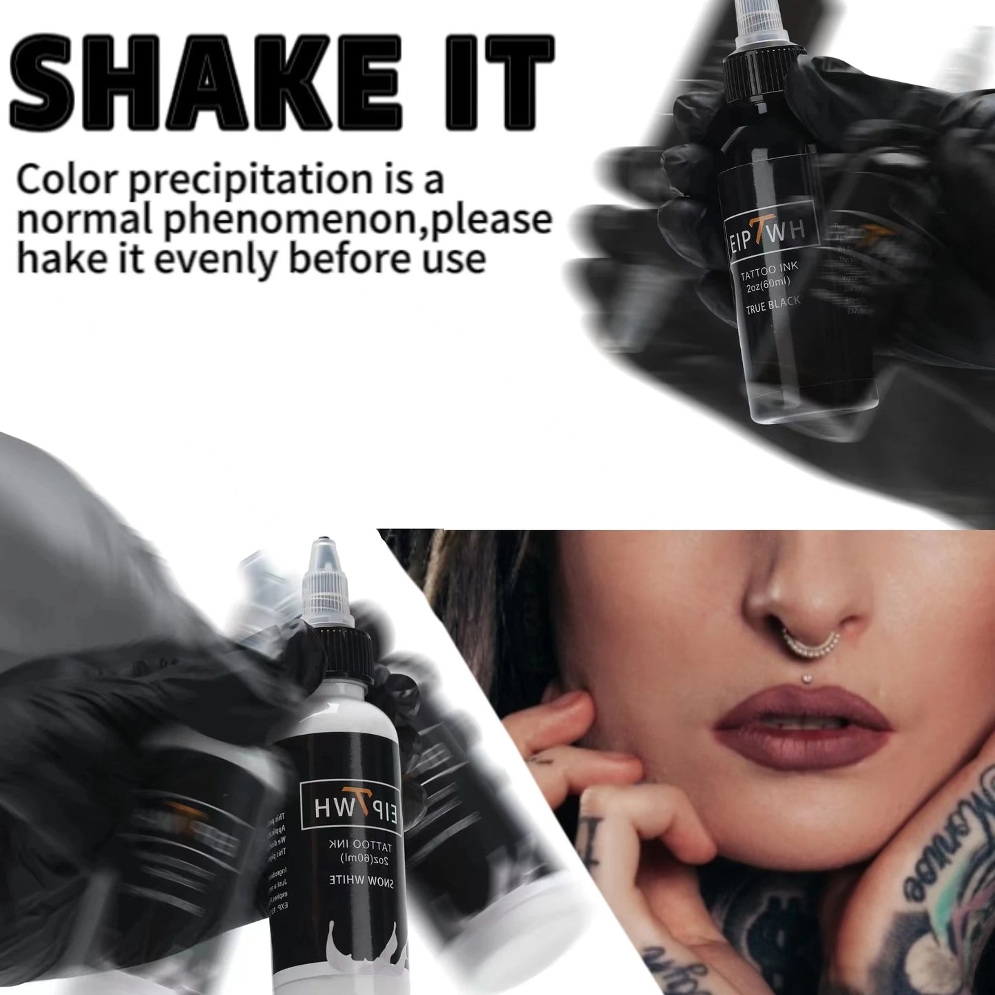 Tattoo ink colorant 2oz (60ml) black and white tattoo colorant, professional tattoo tattoo black&white consumable dye set