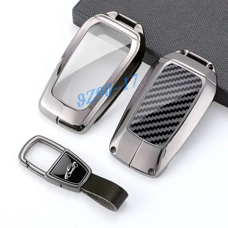 Metal Carbon Fiber Car Key Fob Case Cover Keychain For Toyota Corolla Cross Yaris Sienna Venza Harrier Hilux Tundra Mirai Land