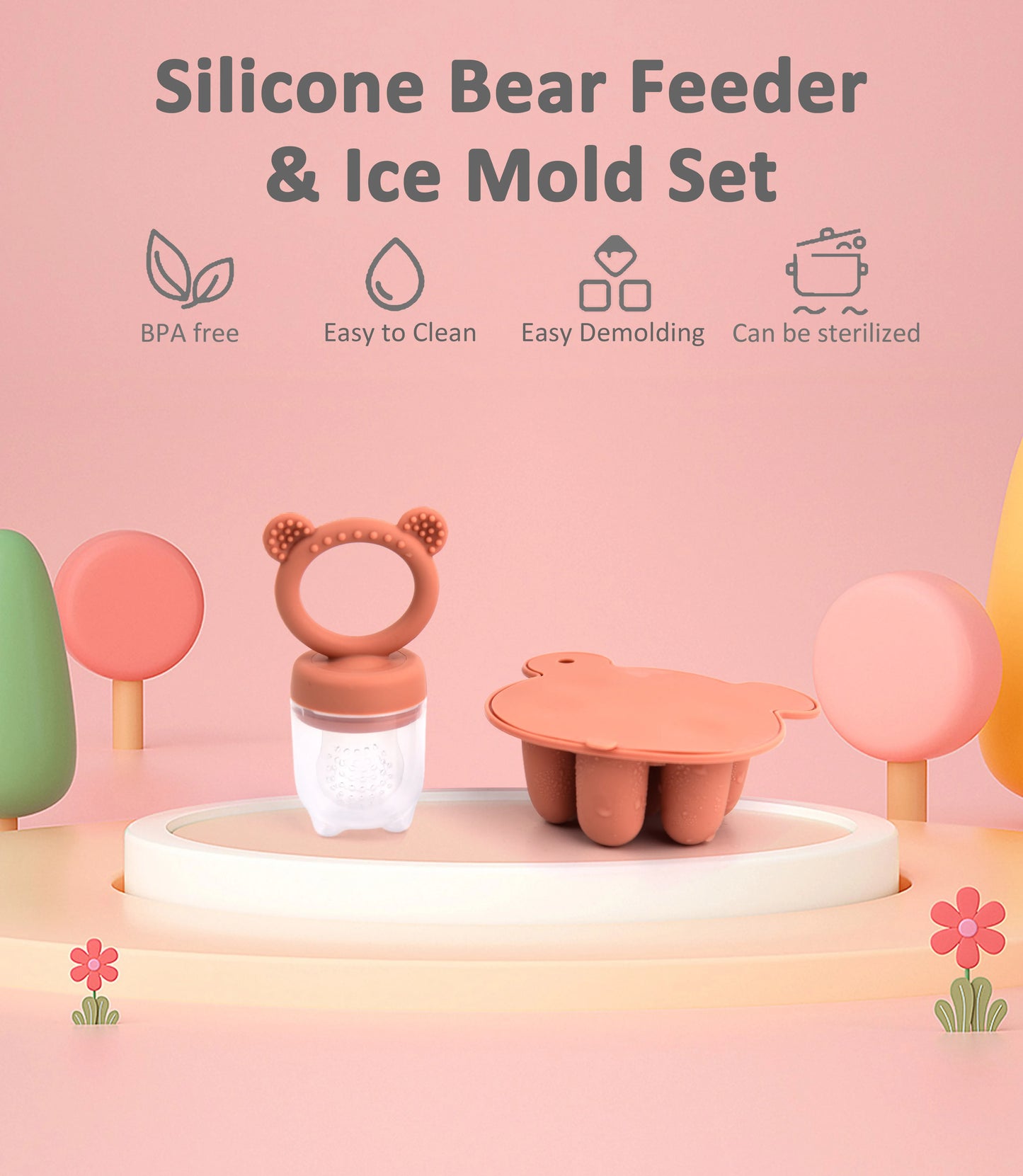 Latest Animal Design Bear Set Fruit Feeder Breast Milk Freezer Tray Food Soup Silicone Freezer Tray Silicone Popsicle Mold