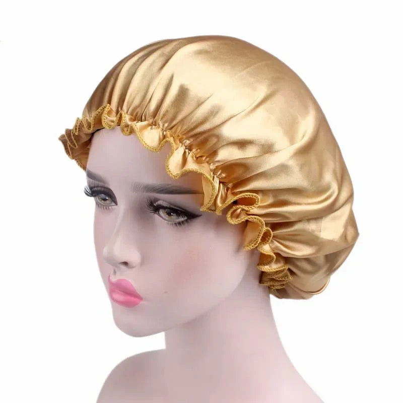 Satin Hair Cap Bonnet Night Sleep Cap Women Shower Cap Femme Silk Long Hair Cap Hat For Bath Unisex  hair bonnets