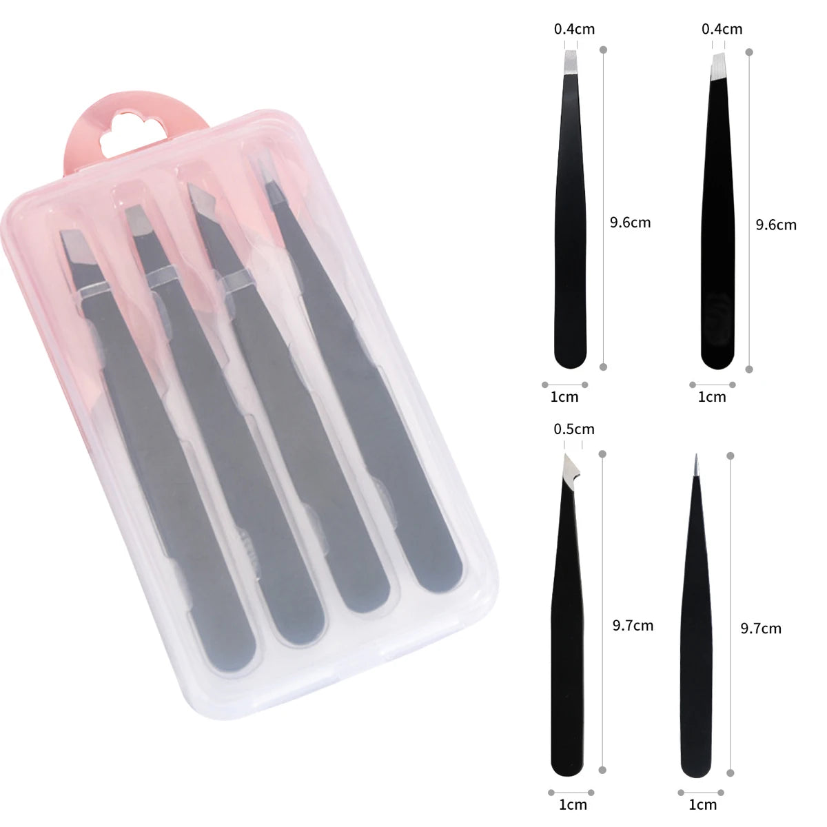 Tweezers Stainless Steel Eyebrow Tweezers Hair Removal Slanted Black Tip Point Face Harmless Beauty False Eyelashes Makeup Tools