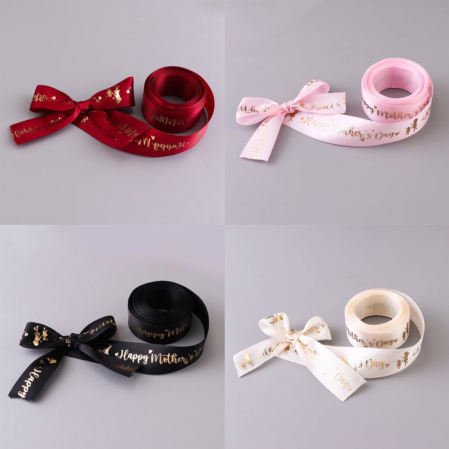 5 Yards Happy Mother's Day Ribbon, Pink Red Ribbon for Gift Wrapping, Satin Ribbon for Flower Bouquet Moms Birthday Day Thank