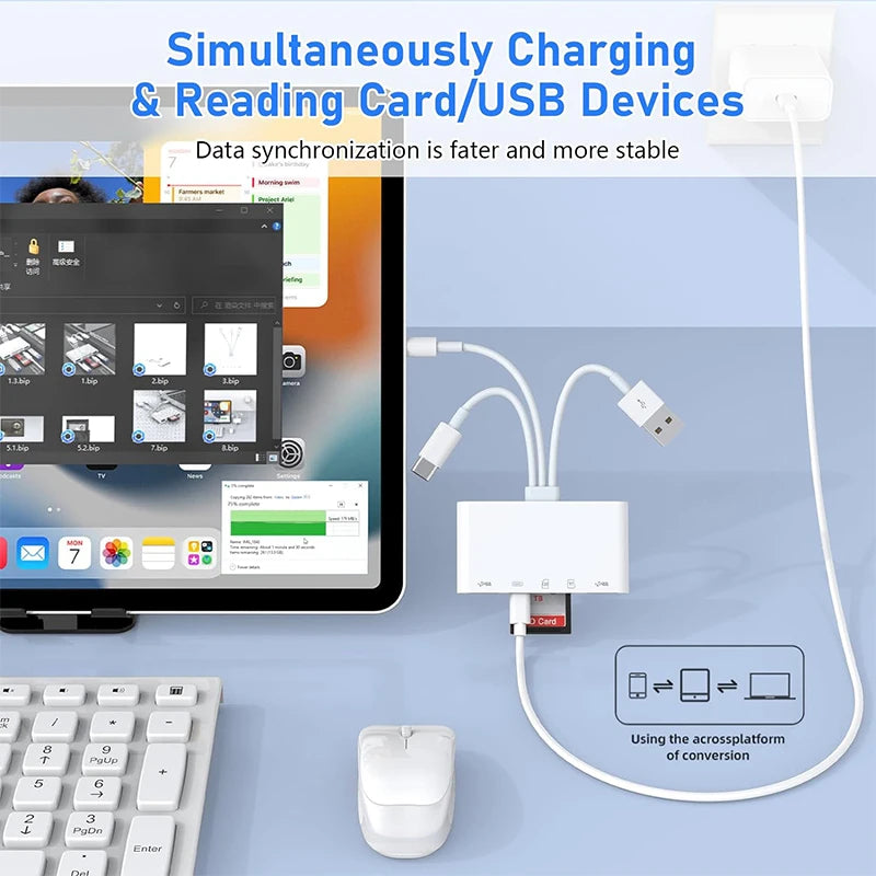 8 In 1 SD Card Reader USB HUB For iPhone iPad MacBook Lightning/USB/Type C to SD TF Card Memory Reader Flash Drive OTG Adapter
