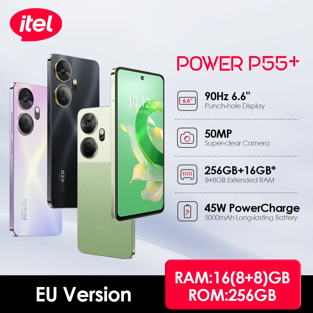 Itel P55 Plus P55+ Smartphone 50MP Super Clear Camera NFC Mobilephone 90Hz 6.6“ Fullview Display Dynamic Bar Mobile Cell Phone