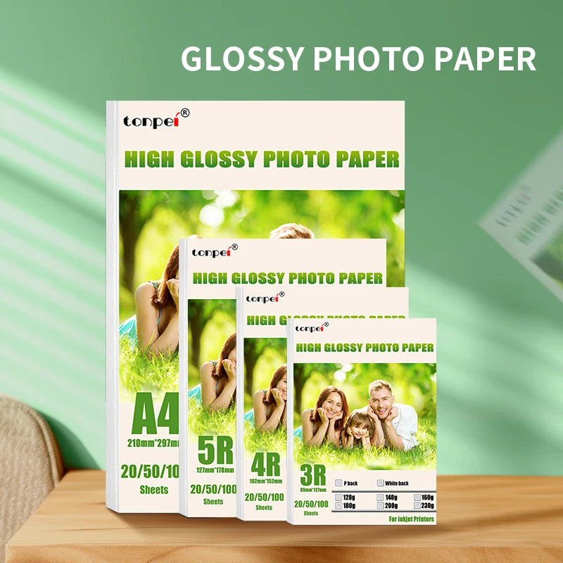 Multi Specification High Gloss Photo Paper 3R 4R 5R A4 Photo Printing Paper Inkjet Printer 180G Glossy Single-Sided Photo Paper