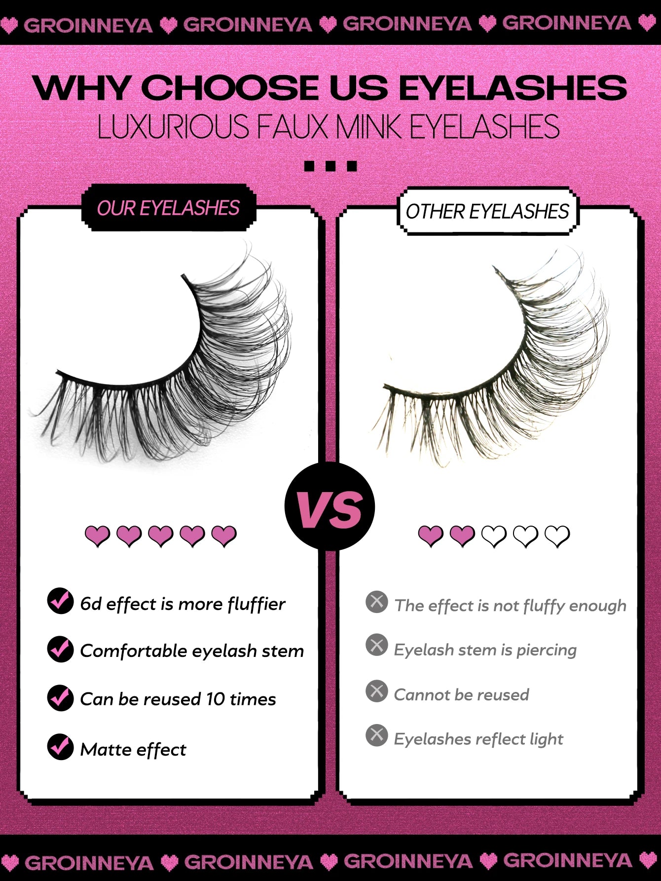 GROINNEYA False Eyelashes Faux Mink Eyelashes Fluffy Faux Mink Lashes Wispy Eyelashes Extension Effect Lashes Volume Mink Lashes