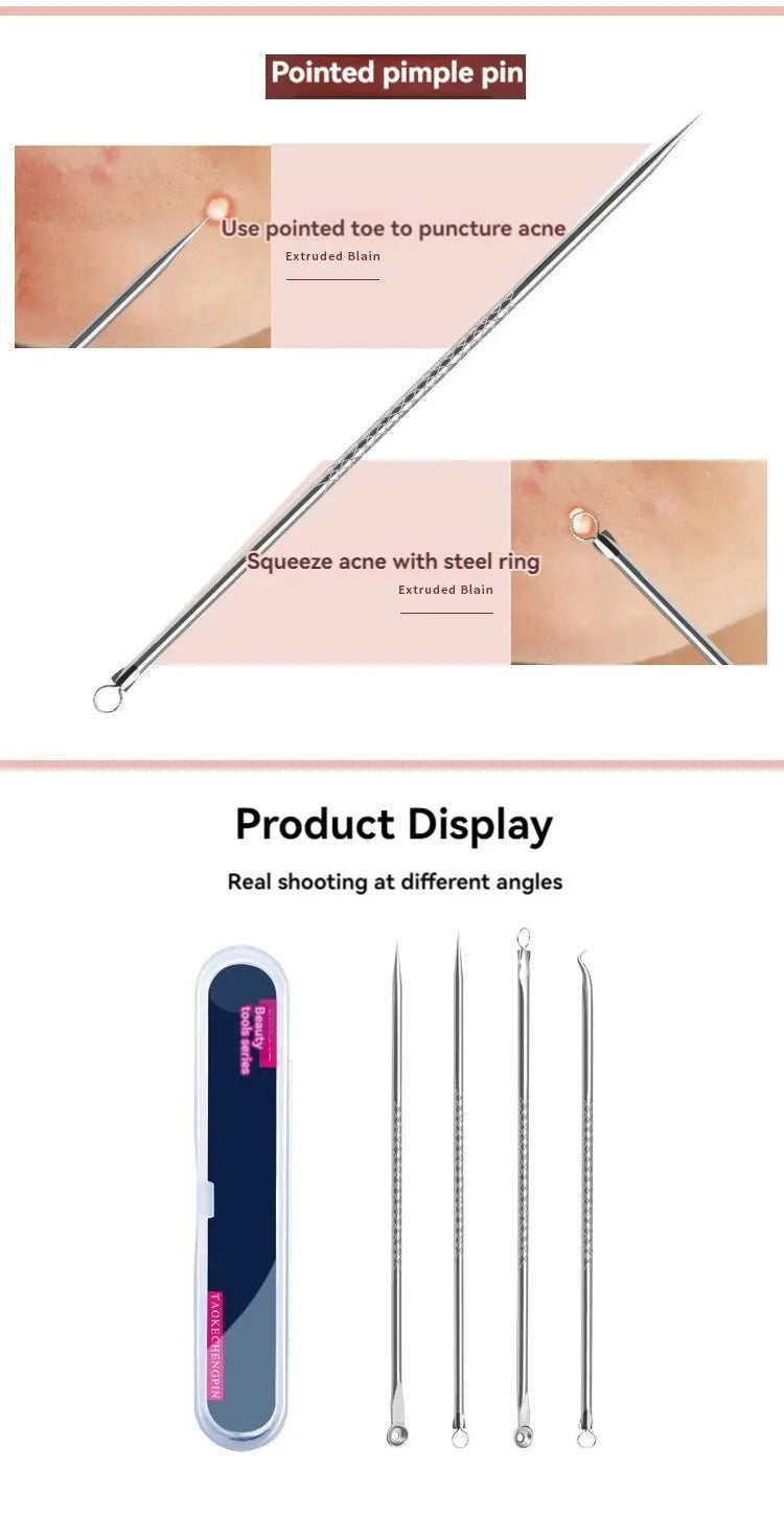 Stainless Steel Beauty Needle Acne Needle Dual-purpose Acne Remover Acne Removing Acne Beauty Tools Pimple Pin 4 PCs Set