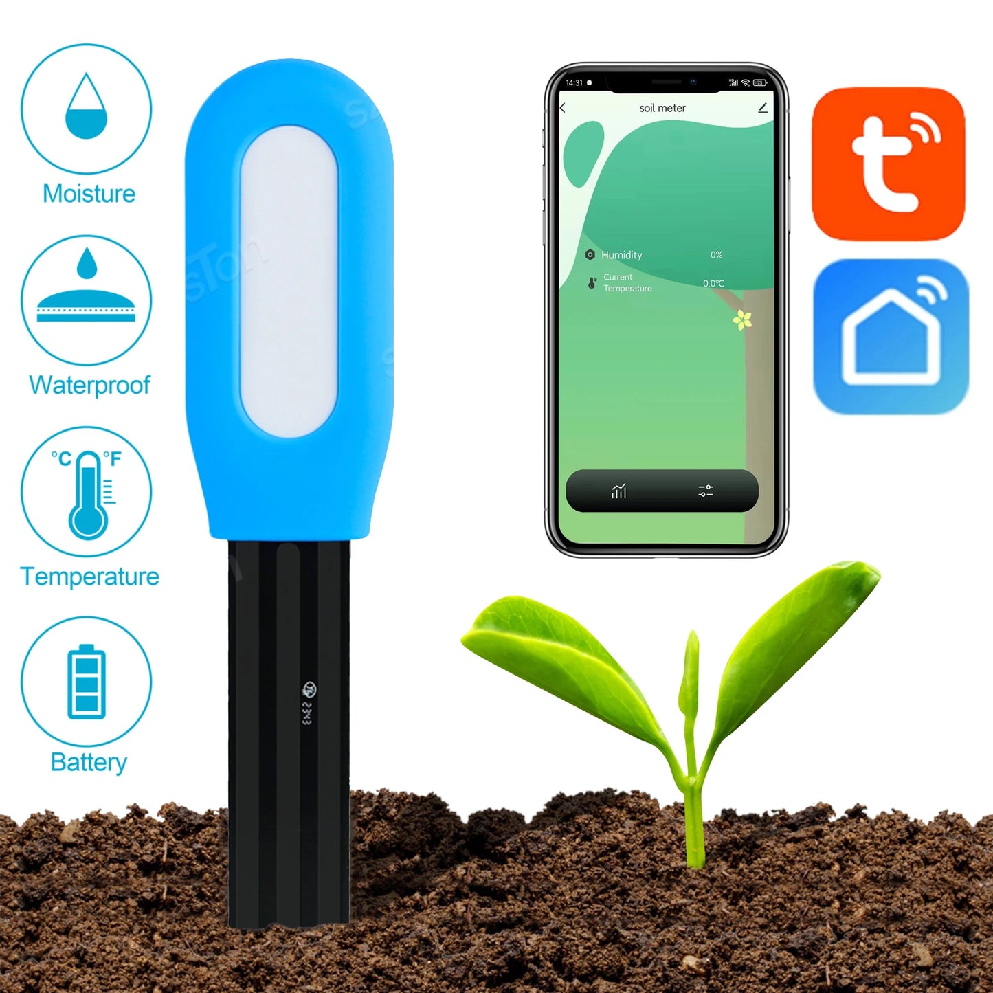 Tuya/Zigbee Smart Soil Tester Wifi Humidity Temperature Moisture Sensor Mobile phone APP Real Time Monitor for Plant Garden