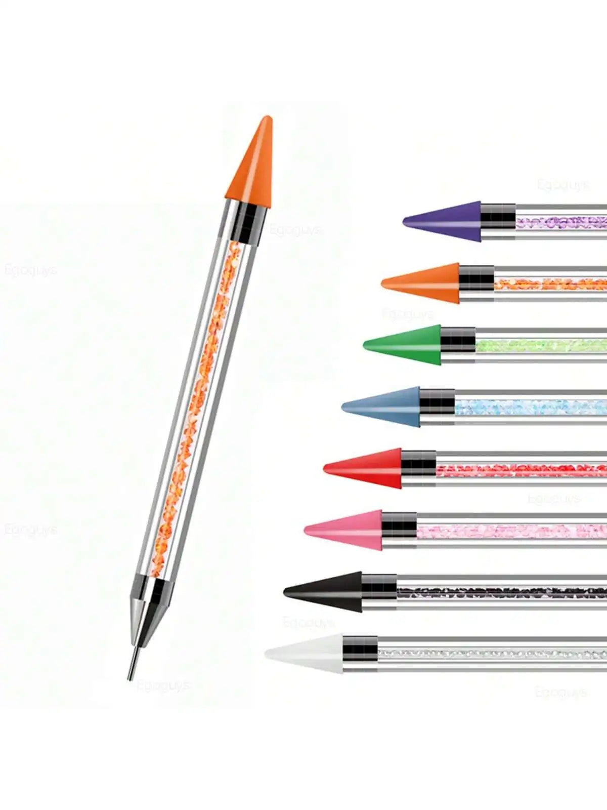 Nail Art White Dual-head Wax Pen With Diamante Embellishment And Rhinestone Picker, Crystal Rhinestone Applicator Tool