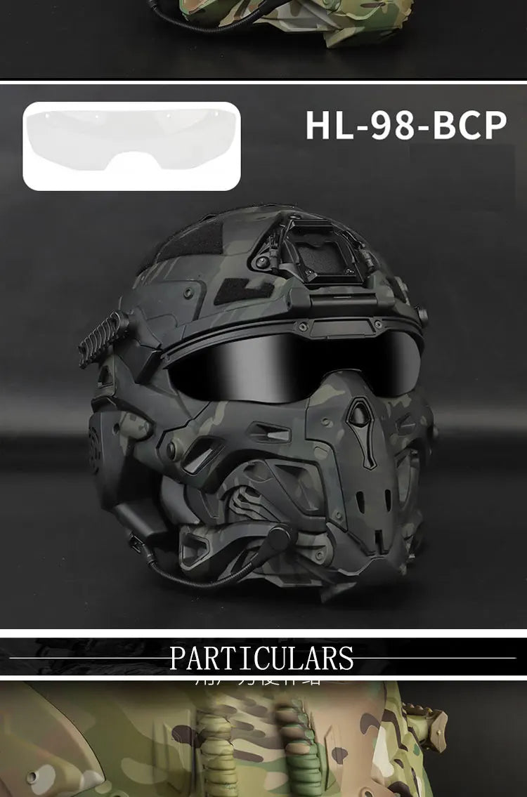 Tactical Assault Helmet with Fans and Headphone For Hunting Motorcycle Cosplay Protective Gear Full Covered Mask Fast Helmet