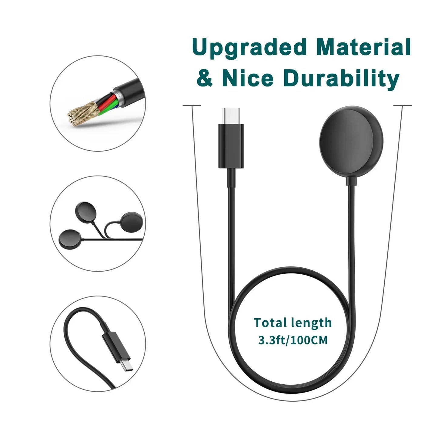 For Google Pixel Watch 1 USB-C Charger Smartwatch Charger Cable Fast Charger Replacement Charger 1 Meter