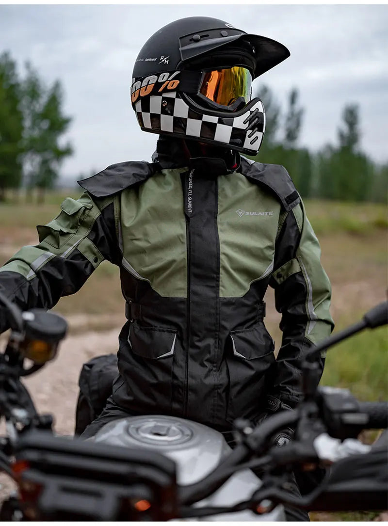 Men Women Waterproof Motorcycle Rider Raincoat Suit Set Reflective Light Raincoat For Riding Jacket Pants Set