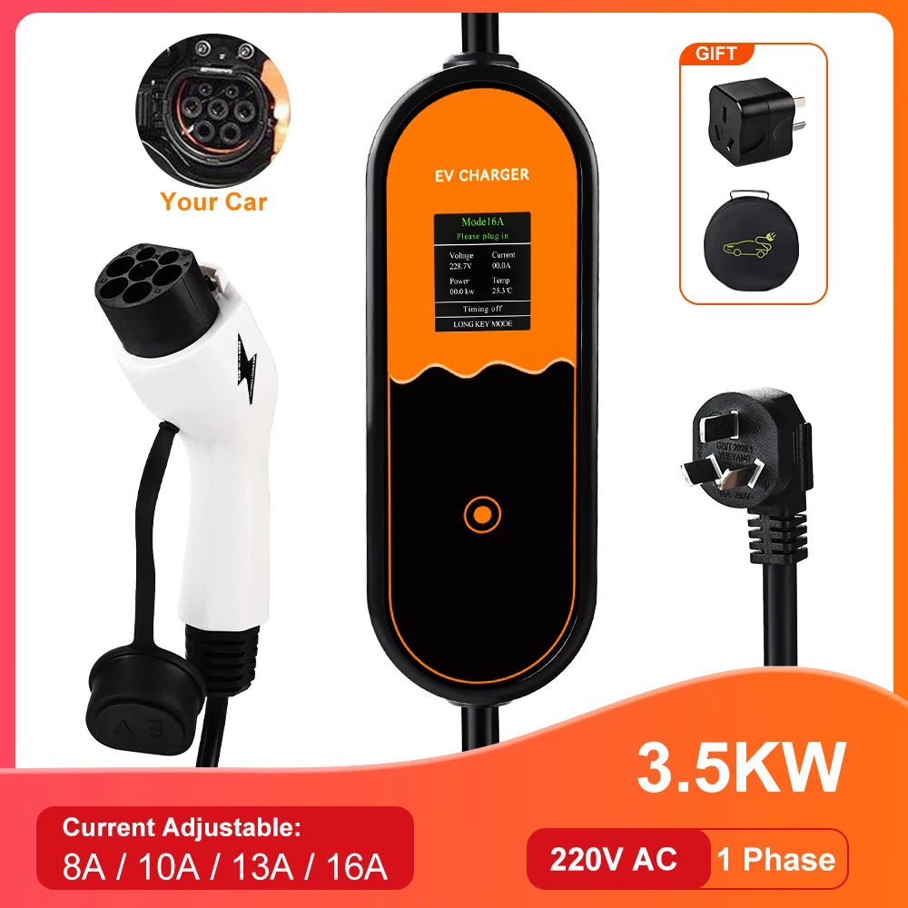 JDMEX 3.5W 16A Portable EV Charger GBT EVSE Charging Box Controller Wallbox for Electric Car Charging Current Adjustable