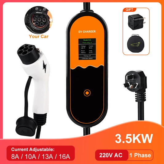 JDMEX 3.5W 16A Portable EV Charger GBT EVSE Charging Box Controller Wallbox for Electric Car Charging Current Adjustable