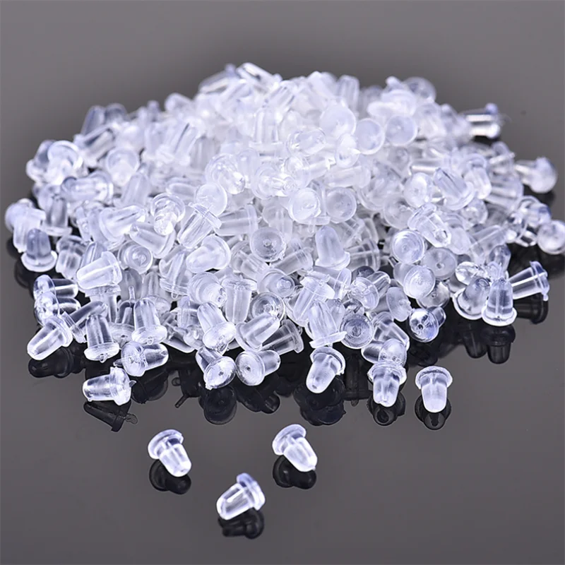 100pcs/lot Clear Soft Silicone Rubber Earring Backs Safety Bullet Stopper Rubber Jewelry Accessories DIY Parts Ear Plugging