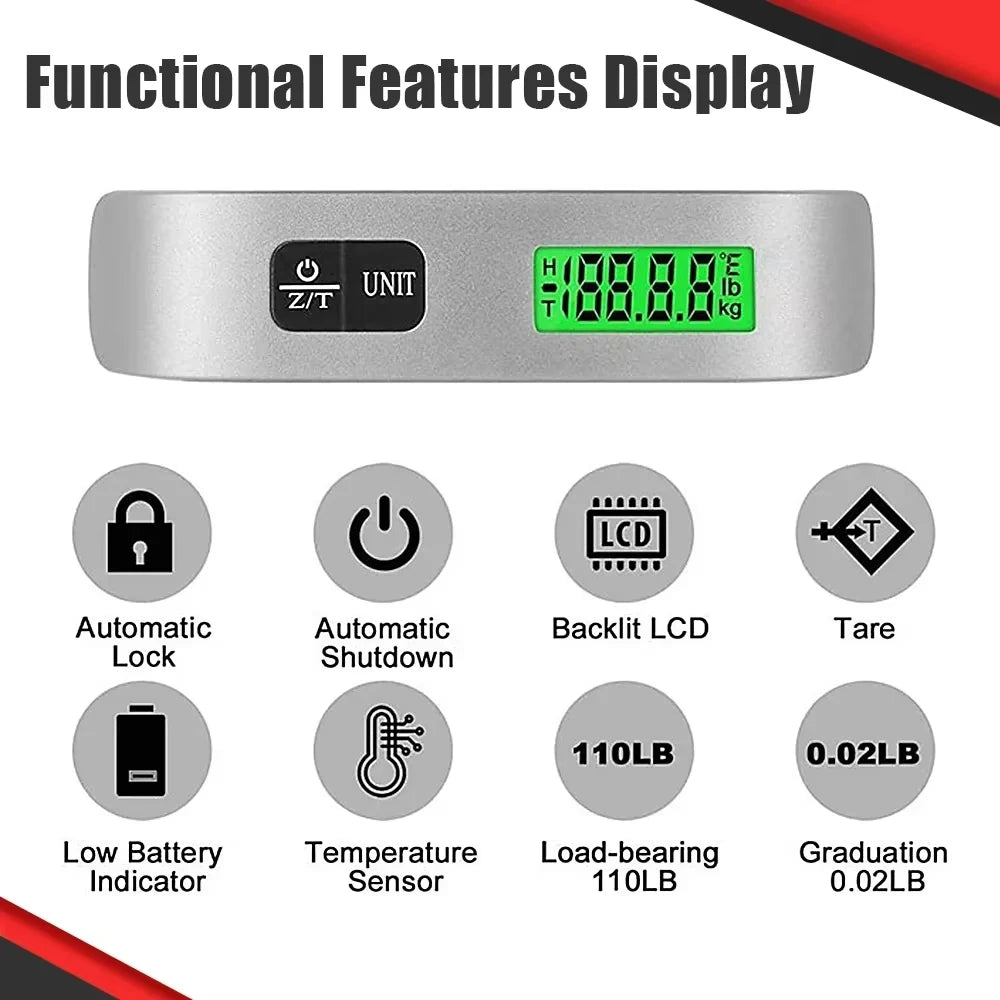 ABX Portable High Precision Scale Digital LCD Display Suitcase Travel Bag Hanging Steelyard Hook Balance Scale Tools 110lb/50kg