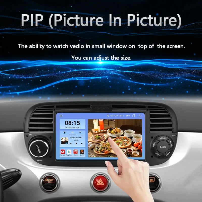 Junuse 7" Wireless Android Auto Carplay For Fiat 500 2007~2015 Android 13 Carplay GPS Navigation Multimedia Player White Black