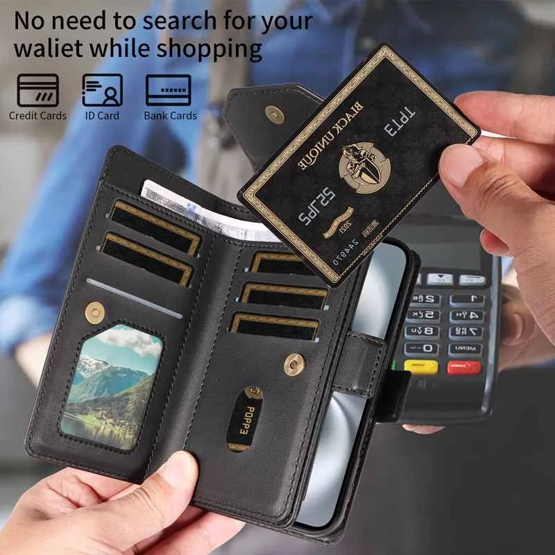 Leather Case For Samsung Galaxy S25 Ultra S24 S23 S22 S21 FE S20 S10 Plus Note 10 8 9 20 Edge Flip Wallet Multi-card Phone Cover