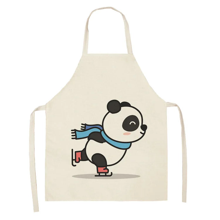 Cartoon Panda Multi-functional Linen Apron Dress Garden Children's Aprons for Woman Man Kids Pink Kitchen Baking Accessories