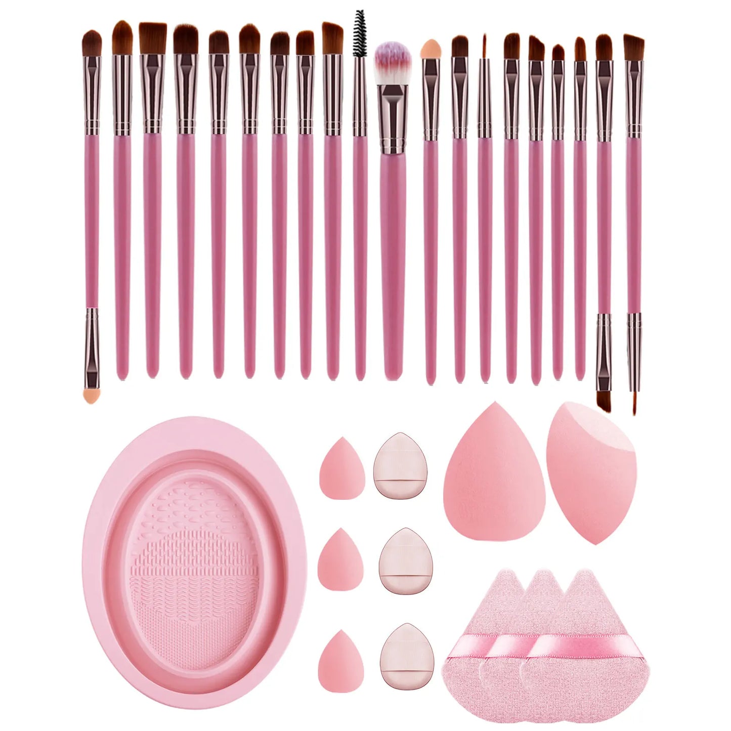 32pcs Makeup Beauty Tool Set &1pc Oval Washing Bowl & 5pcs  Beauty Egg & 3pcs Scalloped Powder Puff 3pcs Thumb Air Cushion