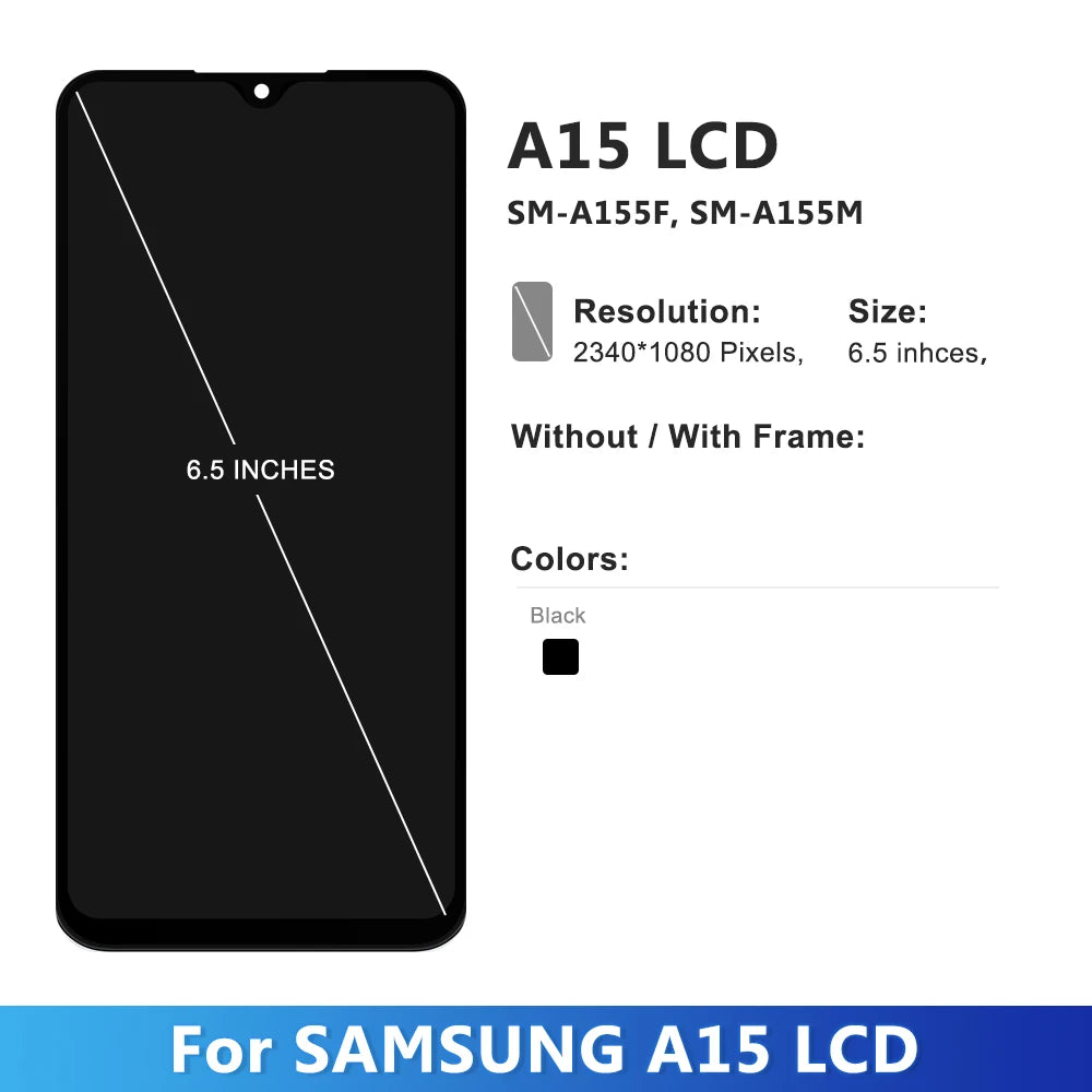 6.5'' Tested A15 4G SM-A155F Display Screen, for Samsung A15 5G SM-A156B Lcd Display Digital Touch Screen with Frame