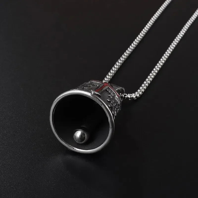 Biker Bell Carved Red Cross Wings Pendant Motorcycle Riding Bell Necklace Personality Men\'s Lucky Amulet Jewelry Wholesale