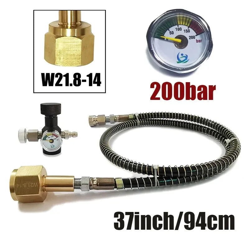 Soda Water Air Connect Co2 Cylinder Tank (TR21-4 Thread Type) Refill Adaptor With Hose Gauge Kit W21.8-14 G3/4 CGA320 Connector