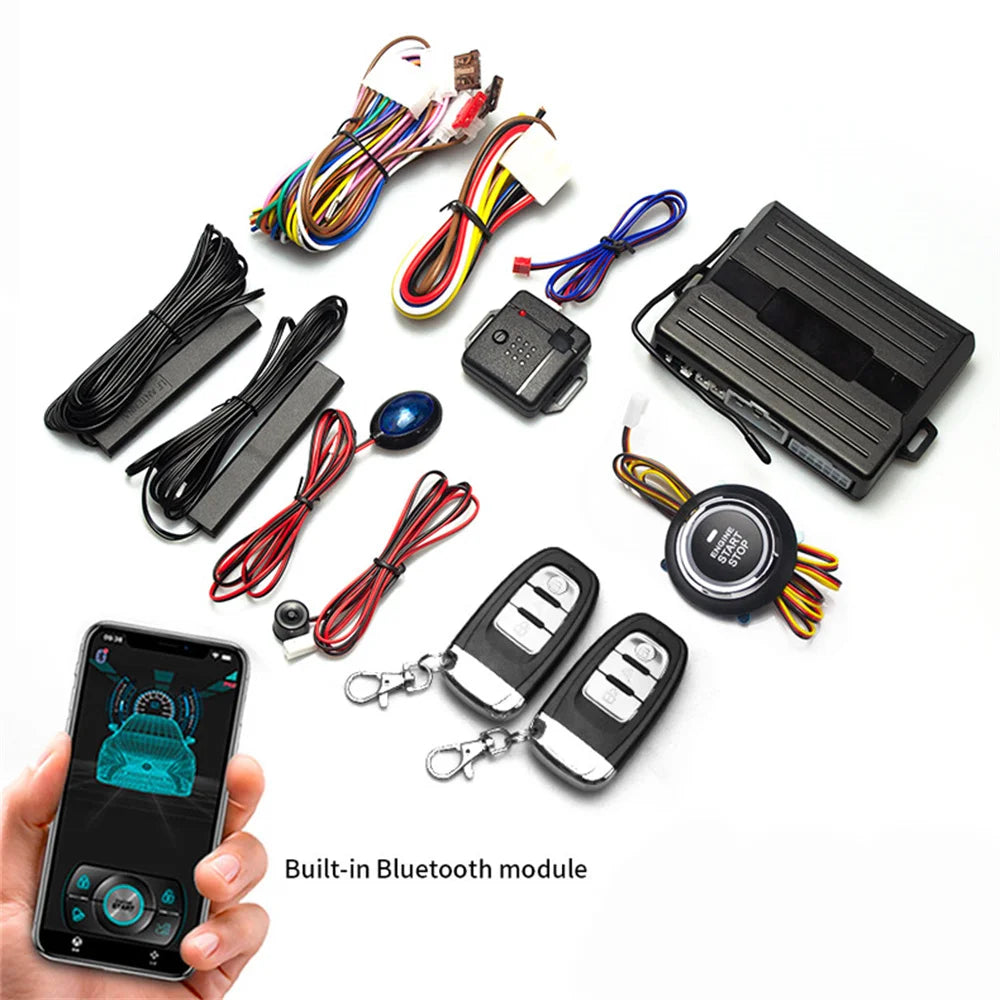 Car Smart Key Starter Alarm Bluetooth Autostart Set Auto Start Stop Push Button Keyless Entry System Skit Automotive Accessories