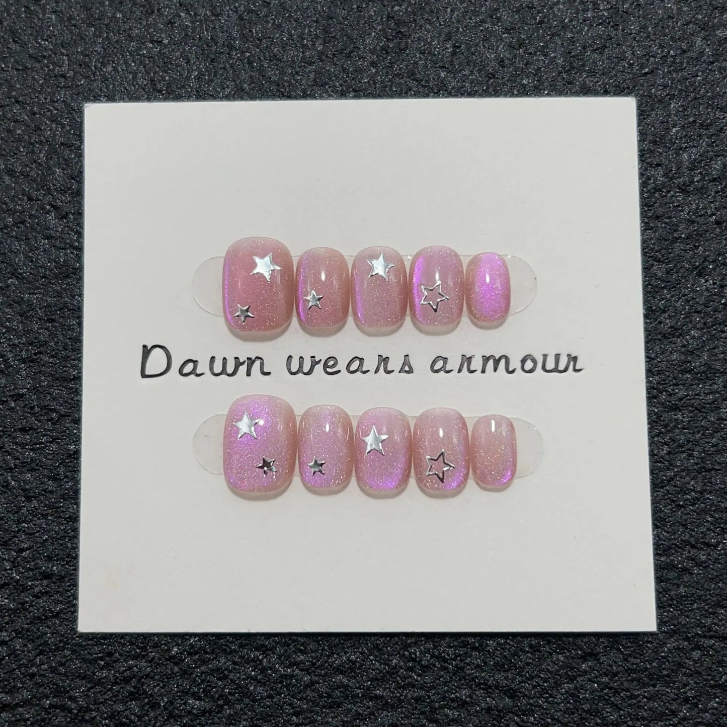 Handmade Fake Nails Pink Press on Nails Short Nail Tips Decorated Glitter Nail Art Cat-Eye Design Bling False Nails in Box