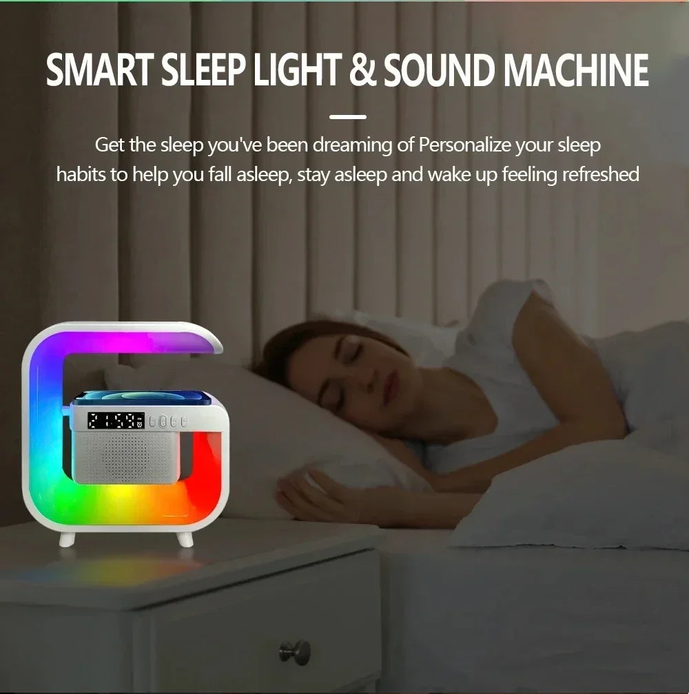 Multifunction Wireless Charger Stand Bluetooth 5.0 Speaker FM TF RGB Night Light Fast Charging Station for iPhone Samsung Xiaomi