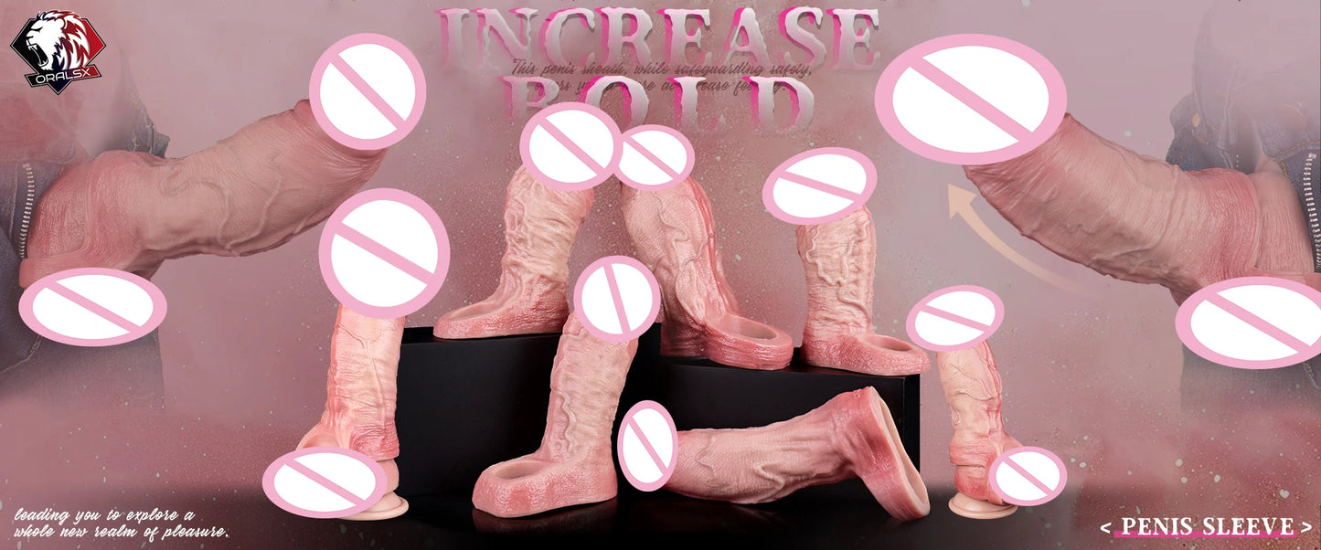 ORALSX 10 Styles Silicone Reusable Open-ended Penis Sleeve Delay Ejaculation Dick Enlargement Sex Toys For Men Game Pleasure