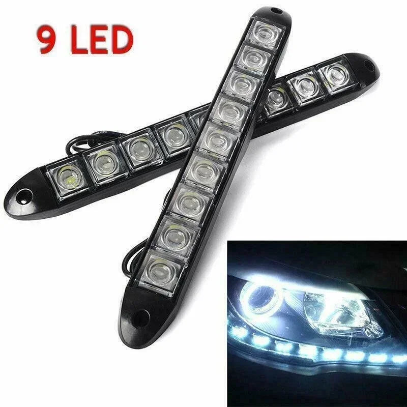 2Pcs 9 LED 12V Car Daytime Running Light  Flexible Waterproof Fog Day Driving Head Lamp