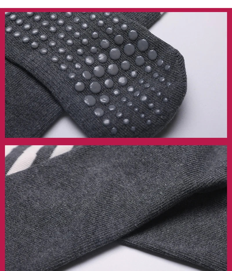 Autumn Winter Women Yoga Socks Striped Cotton Fitness Breathable Pilates Socks Middle Tube Non-Slip Gym Dance Ballet Grip Socks
