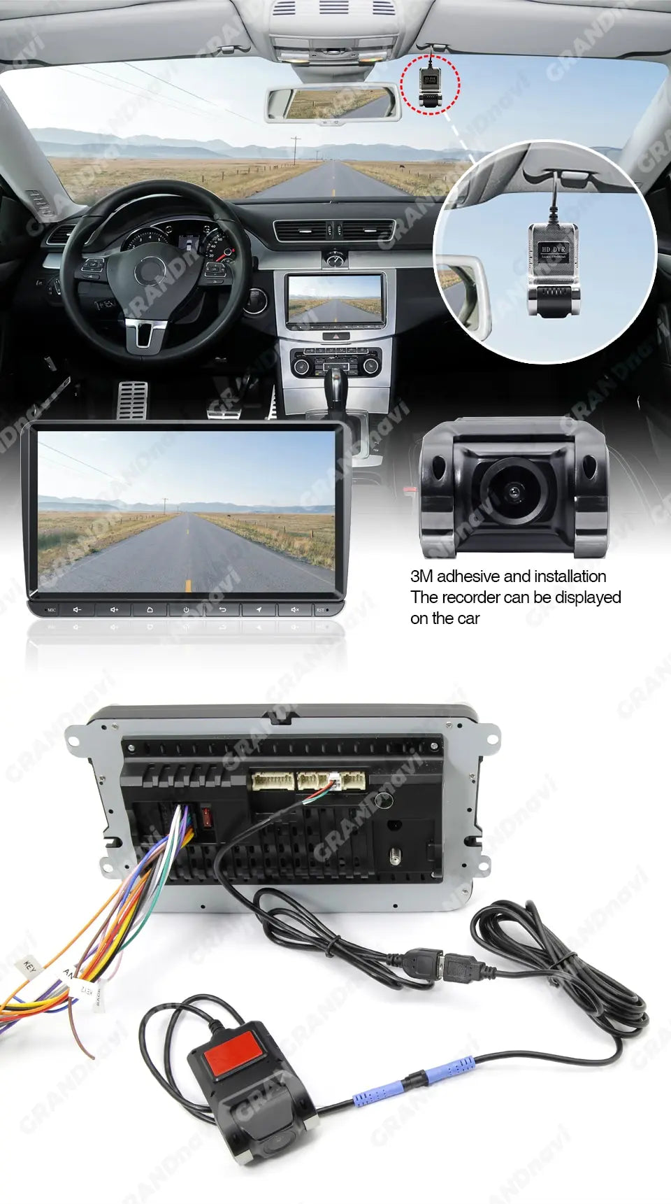 Grandnavi HD Car DVR Dash Cam ADAS Video 720P USB TF Card 16G/32G Auto Recorder for Android Multimedia Player DVD Voice Alarm