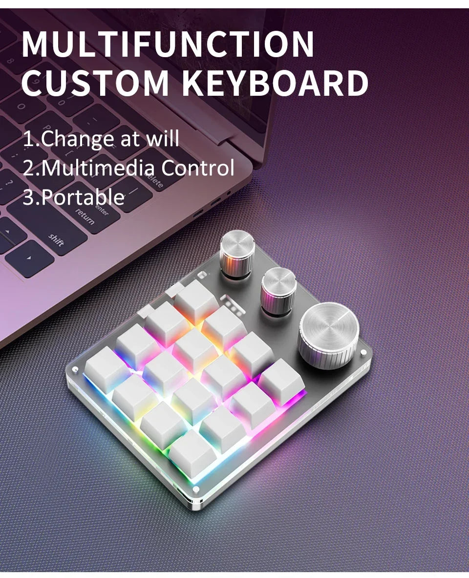 RGB Programming Macro Custom 16Key 3 Knob Bluetooth Keyboard Copy Paste Photoshop Gaming Keypad DIY Mechanical Hotswap Macropad