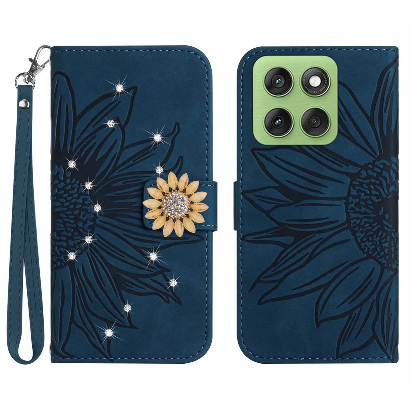 Sunflower Crossbody Wallet Book Case For VIVO V60 V50 V40 V27 V25 V23 V21 V20 T2 T1 Leather Lanyard 3 Cards Anti Drop Flip Cover