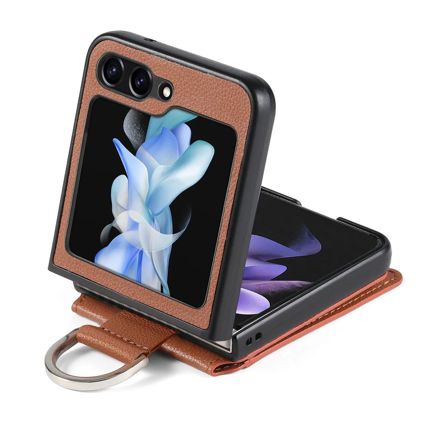 Wallet Phone Case for Samsung Galaxy Z Flip 7 FE 6 5 4 3 Flip7 Flip6 Luxury Leather Ring Women Back Cover with Card Holder LSJG