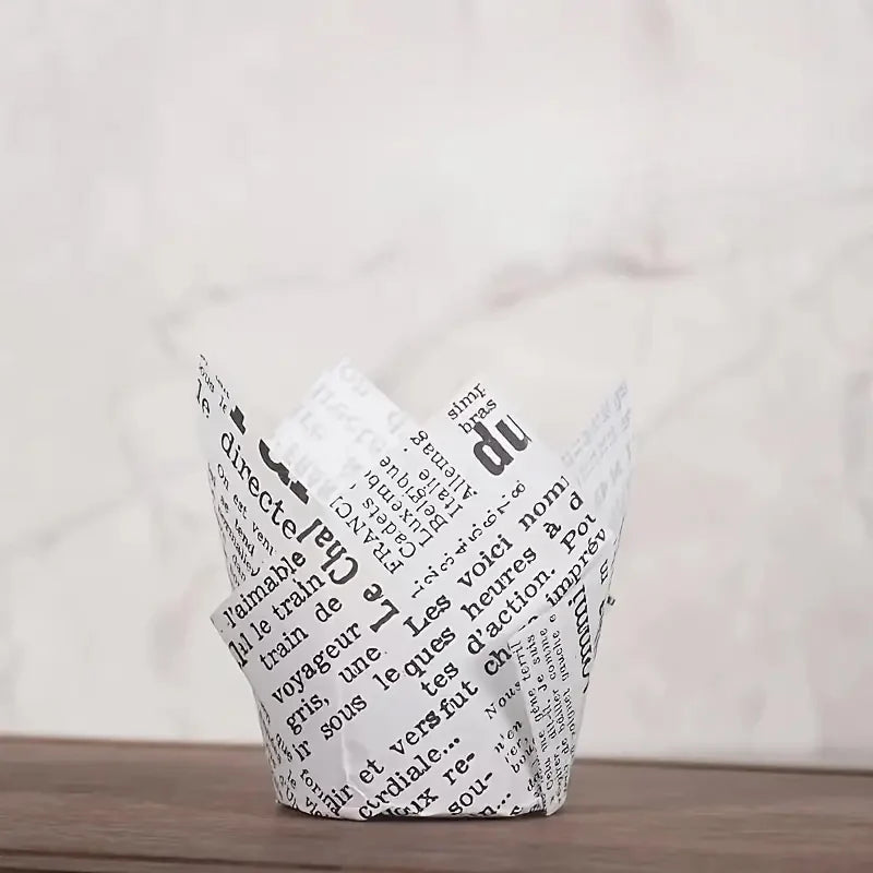 40/100/200Pcs Tulip Cupcake Liners, Muffin Cupcake Paper Wrappers with Gold Print, Baking Cup Holder for Wedding, Birthday