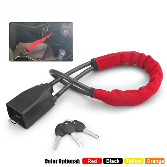 Car Steering Wheel Lock With Seat Belt Socket Steel Rope For Truck SUV Van RV With 3 Keys Universal Anti Theft Protection Device