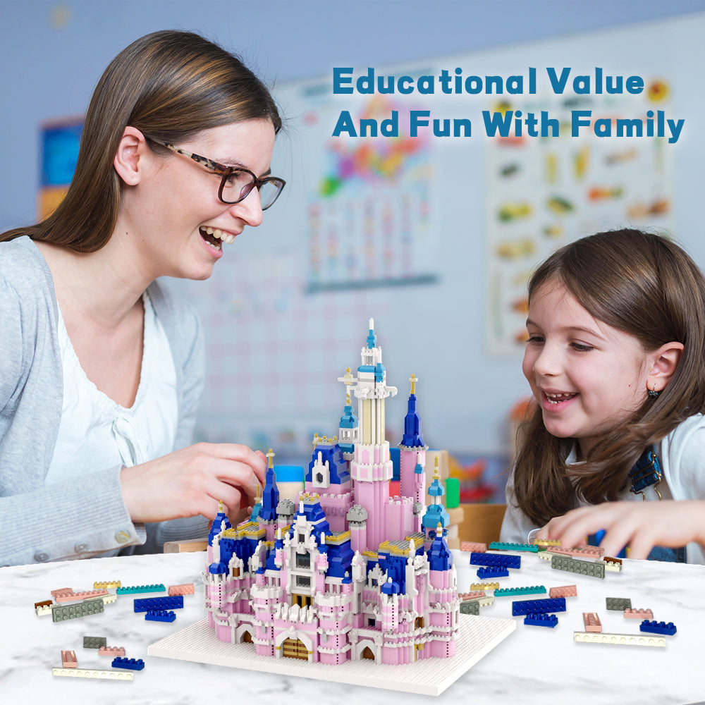 KNEW BUILT Gift Pink Castle Model Kits Toys Microblock Building Blocks for Adults Princess Kids Castles Architecture Set Bricks