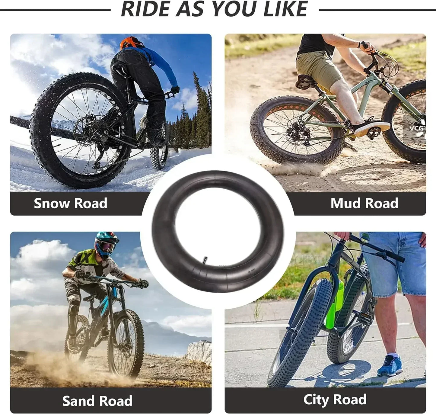 1PC or 2PCS Fat Bicycle Tube 20x4.0 Bike Inner Tube For Snowmobiles Bicycles ATVs Black Tyre