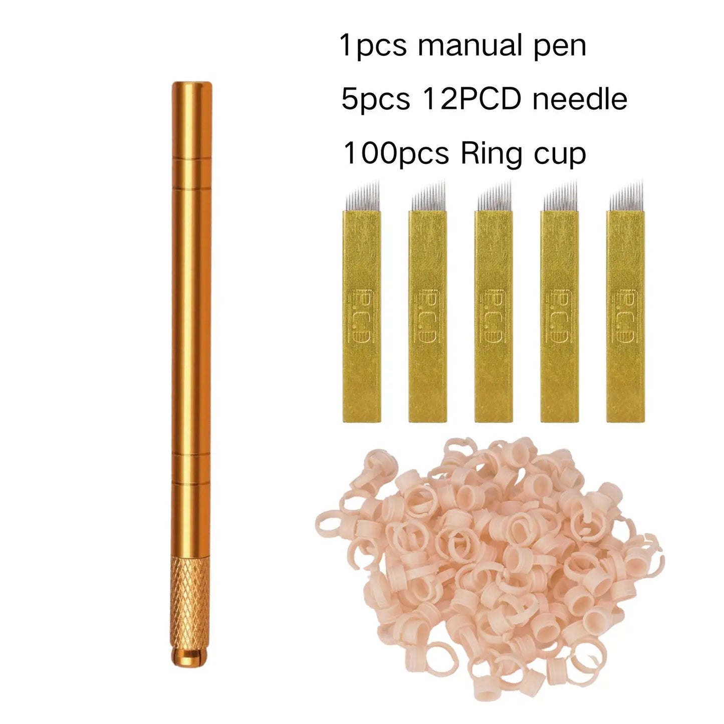 Golden Tebori 3D Tattoo Pen with 5pcs 12PCD Blade Microblading Tattoo Needles Permanent Makeup Manual for Professional Eyebrow