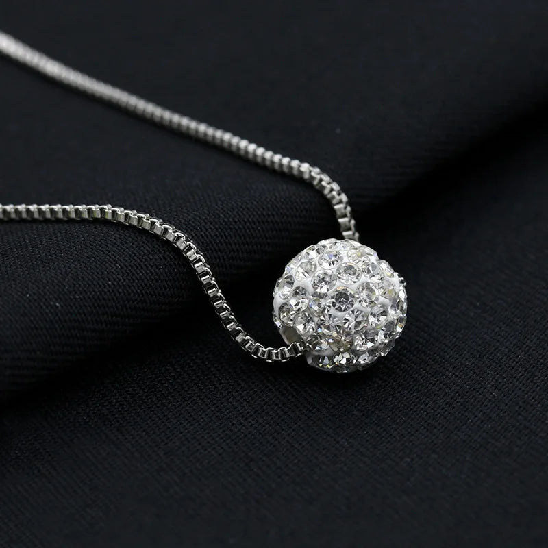 Trendy Lucky Ball Pendants Necklaces for Women Rose White Gold Color Crystal Fashion Jewelry for Girls Xmas Gift Party Jewelry