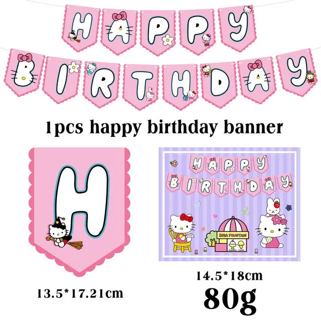 Cute Cartoon Kitty Cat Balloons Set First 5th 6th Birthday Decoration Baby Shower Globos Hello Cake Topper Backdrop Candy Box