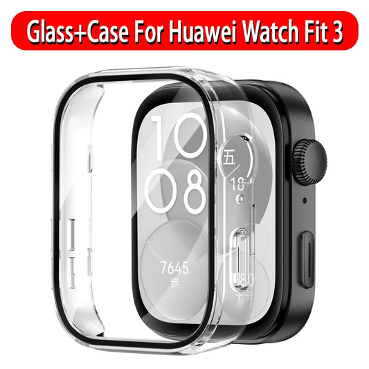 Glass+Case For Huawei Watch Fit 3 4 All-Around Screen Protector Hard PC Bumper Tempered Glass Watch Case Huawei Watch Fit 4 Pro