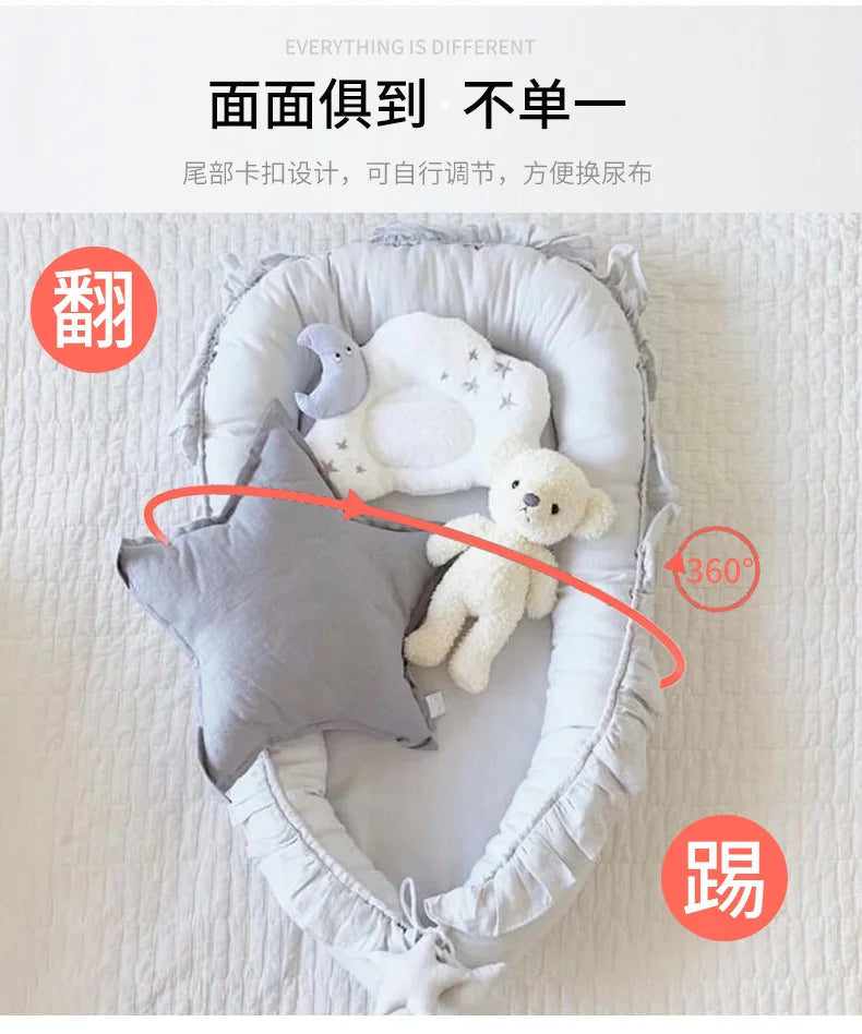 Newborn Bed for Breastfeeding Sleep Baby Cribs Portable Baby Nest 0-18 Months Detachable Anti-Rollover Bassinet with Cooling Mat
