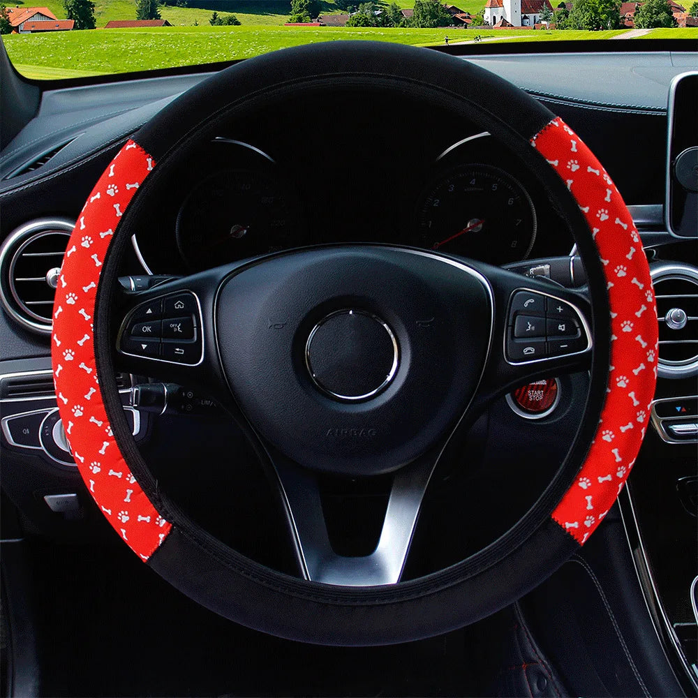 38cm Elastic Car Steering Wheel Cover Ethnic Style Print Anti-slip Car Steering-wheel Cover Car Interior Accessories Car Styling