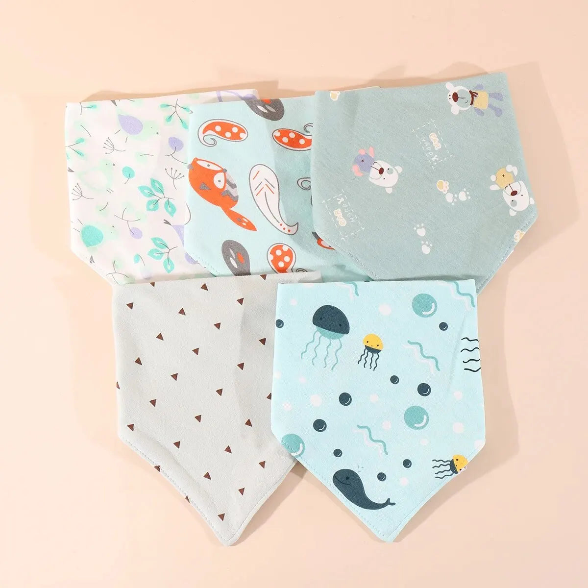 5Pcs/Lot Baby Bibs Cotton Bibs Cartoon Print Saliva Towel Baby Boys Girls Bibs Newborn Feeding Bibs Unisex Cute Bandana Bibs